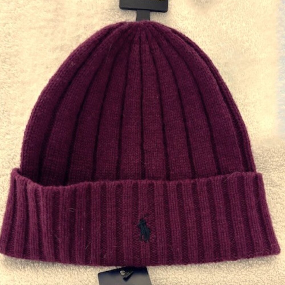 Polo Ralph Lauren knit wool beanie/hat with fold-over cuff NWT